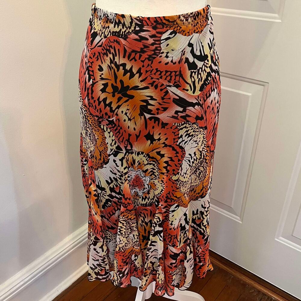 Y2K Red Orange and Pink Flowy Midi Skirt Petite Size Small Notations